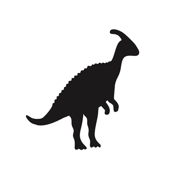 Черный Силуэт Милого Паразауролопа Гребнем Голове Смешной Двуногий Динозавр Ручная — стоковый вектор