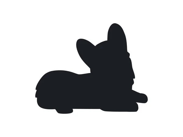 Black Silhouette Puppy Corgi Dog Portrait Lying Little Pet Animal — Stock Vector