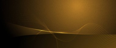 Parlak altın dalga, dalgalı çizgi deseni. Vektör çizimi. Kavis çizgilerinin soyut hareketi, parlak ışık efekti. Teknoloji afiş şablonu için element grafik tasarımı, duvar kağıdı arkaplanı