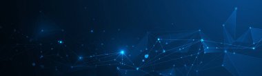 Vektör molekülü. Web sitesi için soyut internet ağ bağlantısı tasarımı. Dijital veri, ağ iletişimi, mavi arkaplandaki noktayla bağlantılı çizgi. Bilim ve teknoloji fütüristik kavram