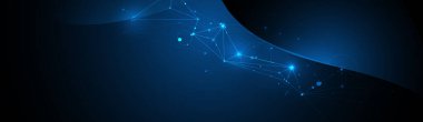 Web sitesi için vektör soyut molekülü, internet ağ bağlantısı tasarımı. Ağ Birleştirilmiş Çizgiler ve Noktalar, mavi arka planda teknoloji. Dijital veri, iletişim, bilim ve gelecekçi kavram