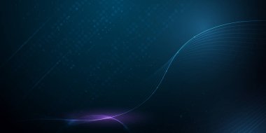 Vektör soyut siber uzay ve mavi çizgi desen hareketi, koyu mavi arkaplan üzerinde grafik tasarımı. İllüstrasyon fütüristik bağlantı, yüksek teknoloji, geri grup için enerji dijital teknoloji kavramı