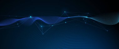 Web sitesi için soyut internet ağ bağlantısı tasarımı. Dijital veri, iletişim, bilim ve gelecekçi kavram. Vektör molekülü, Ağ Bağlı Çizgiler ile noktalar, mavi arkaplan teknolojisi