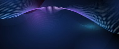 Çizim vektörü soyut dalga, akış çizgisi, hareket deseni ve koyu mavi arkaplan üzerindeki parçacık noktası. Arka plan için modern fütürist, büyük veri tasarımı. Dijital veri, yüksek teknoloji, teknoloji kavramı