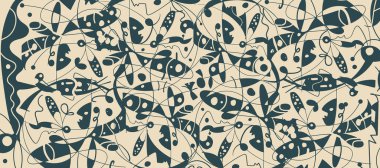 Vektör çizim kalıbı, El çizimi soyut yüz, geometrik şekil, desenli çizim çizimi, Joan Miro 'dan esinlenilmiş. Moda, tekstil ve poster arkaplanı için modern sanat grafik tasarımı