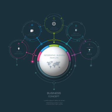 Vektör Infographic 3d daire etiket tasarım şablonu ok işareti ve 5 seçenekleri veya adımları ile. İş sunumları veya bilgi başlığı, için Infographics süreç diyagramı, akış şeması, grafik düzeni