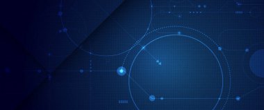 Çizgili vektör soyut devre kartı tasarımı, koyu mavi arka planda nokta, illüstrasyon bilgisayarı, bilim, dijital ağ, modern iletişim teknolojisi, büyük veri, bağlantı gelecekçi kavramı
