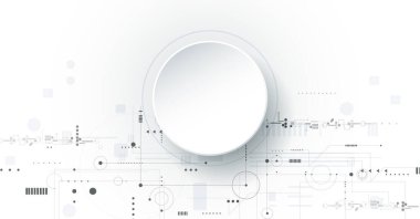 Devre kartı ile vektör tasarım 3d kağıt daire. Mühendislik, bilim, teknoloji arka plan illüstrasyon soyut modern futuristik. Merhaba teknoloji dijital bağlanmak, iletişim, yüksek teknoloji kavramı