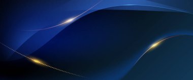 Vektör soyut, mavi-siyah arkaplan, lüks dalga altın çizgisi deseni, davetiye için modern grafik tasarımı, premium, Vip şablonu, iş afişi veya fütüristik teknoloji arka planı