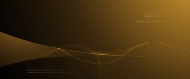 Element grafik tasarımı. Kavis çizgilerinin soyut hareketi, parlak parlak ışık efekti, parlak altın dalga, dalgalı çizgi deseni. Teknoloji afiş şablonu, duvar kağıdı arkaplanı için vektör illüstrasyon tasarımı