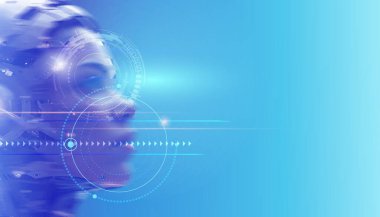 Vektör Soyut Modern Teknoloji Fütüristik, yapay zeka, yapay zeka konsepti. Robot ve siber uzay, dijital veriler, veri iletişimi, ileri teknoloji arka plan tasarımında yenilik