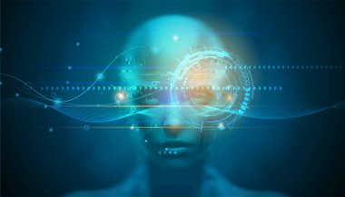 Vektör Soyut Modern Teknoloji Fütüristik, yapay zeka, yapay zeka konsepti. Robot ve siber uzay, dijital veriler, veri iletişimi, ileri teknoloji arka plan tasarımında yenilik