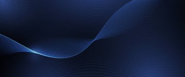 Vektör soyut dinamiği, dalga parçacığı ve nokta. Dinamik ağlı illüstrasyon teknolojisi arka planı, bayrak için akış parçacıkları tasarımı, duvar kağıdı. Fütürist, dijital veri ağı ve bilim konsepti