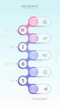 Vector Infographic, infograph şablonu, Glass morfizm etkisi tasarımı, Infographics iş konsepti için 5 adım veya seçenek, zaman çizelgesi süreci, şema sunumu, iş akışı, bayrak, diyagram