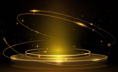 Vektör illüstrasyon altın ışık ışını, lüks poster sahnesi, şablon prim ödüllü tasarım. Soyut zarif altın, parıltılı, aydınlatma efekti siyah arka planda parıldıyor.