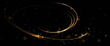 Soyut parlak altın lüks arka plan. Altın dalga çizgisi olan vektör illüstrasyon elementi, koyu renkli arka planda parlak neon ışığı efekti. Poster ve teknoloji afiş şablonu için grafik tasarımı