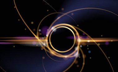 Çizim vektörü soyut kaos, altın dalga çizgisi deseni, akış çizgisi ve koyu renk arkaplan üzerindeki parçacık noktası. Modern fütürist, arka plan için tasarım. Dijital yüksek teknoloji, enerji teknolojisi kavramı