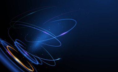 Vector Soyut, Bilim, Fütürist, Duvar kağıdı arka planı için enerji teknolojisi konsepti. Çizgi desenli dijital resim tasarımı, neon ışığı, hız ve hareket bulanıklığı koyu mavi arkaplan üzerinde