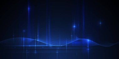 Çizim vektörü soyut dalga, akış çizgisi, hareket deseni ve mavi arkaplan üzerindeki parçacık noktası. Arka plan için modern fütürist, büyük veri tasarımı. Dijital veri, yüksek teknoloji, teknoloji kavramı