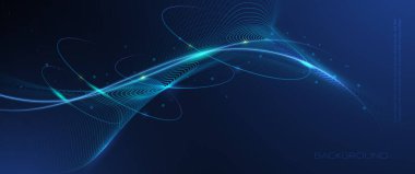 Vector soyut dinamik geometrik şekil, dalga akış çizgisi, ışık efekti ve duvar kağıdı için mavi gradyan rengi, şablon afişi. Fütürist arkaplan için modern grafik tasarımı