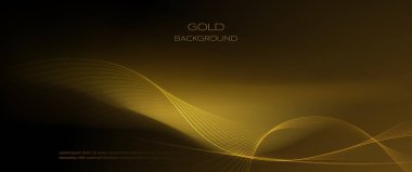 Kavis çizgilerinin vektör soyut hareketi, parlak, ışıltılı efekt. Çizim tasarımı. Parlak altın dalga, dalgalı çizgi deseni. Teknoloji afiş şablonu için element grafik tasarımı, duvar kağıdı arkaplanı