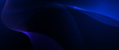 Vektör Soyut akış dalga çizgisi, parçacık nokta deseni, koyu mavi eğimli arkaplan üzerindeki neon ışığı. Modern fütüristik tasarım, parçacıklar arka plan için dalga verileri. Ağ, bilim, teknoloji kavramı