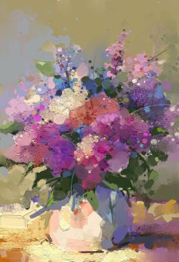 Soyut renkli yağ, bahar çiçeğinin akrilik resmi. Elle boyanmış fırça darbesi. Arka plan için çiçek boyası çizimi. Modern sanat çiçekleri sarı, kırmızı renkte..