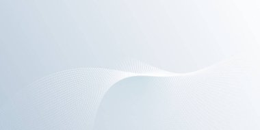 Vektör soyut dalga çizgisi deseni ve beyaz, gri arkaplan üzerindeki nokta çizgi parçacığı. Modern grafik tasarımı. Akış yarım ton, veri gelecekçiliği için eğrilik şekli, teknoloji arka planı