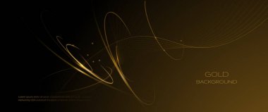 Kavis çizgilerinin vektör soyut hareketi, parlak, ışıltılı efekt. Çizim tasarımı. Parlak altın dalga, dalgalı çizgi deseni. Teknoloji afiş şablonu için element grafik tasarımı, duvar kağıdı arkaplanı