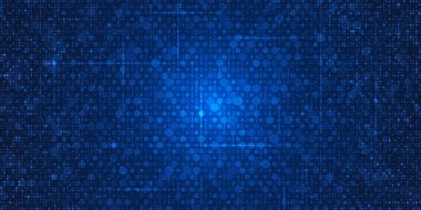 Soyut ızgara piksel desen arkaplanı. Kare, geometrik mozaik, koyu mavi desenli vektör illüstrasyon elemanı. Dijital veri ve teknoloji fütüristik arkaplan için grafik tasarımı