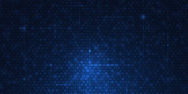 Soyut ızgara piksel desen arkaplanı. Kare, geometrik mozaik, koyu mavi desenli vektör illüstrasyon elemanı. Dijital veri ve teknoloji fütüristik arkaplan için grafik tasarımı