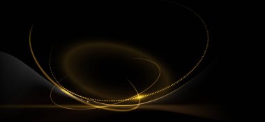 Soyut altın lüks arka plan. Altın ışık efektli, desenli, siyah eğimli vektör illüstrasyon elementi. Modern grafik tasarımı, pankart şablonu veya teknoloji arka planı için dekorasyon