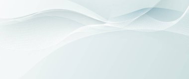 Vektör soyut dalga çizgisi deseni ve beyaz, gri arkaplan üzerindeki nokta çizgi parçacığı. Modern grafik tasarımı. Akış yarım ton, veri gelecekçiliği için eğrilik şekli, teknoloji arka planı