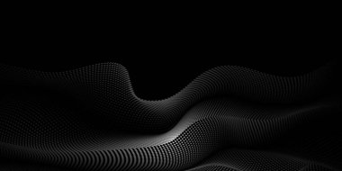 Vektör soyut hareket, pürüzsüz, yumuşak dalga çizgi deseni ve nokta parçacığı. Siyah arkaplanda kıvrımlı ve akışkan şekil. Lüks duvar kâğıdı veya fütürist teknoloji için modern grafik tasarımı