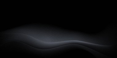 Vektör soyut hareket, pürüzsüz, yumuşak dalga çizgi deseni ve nokta parçacığı. Siyah arkaplanda kıvrımlı ve akışkan şekil. Lüks duvar kâğıdı veya fütürist teknoloji için modern grafik tasarımı