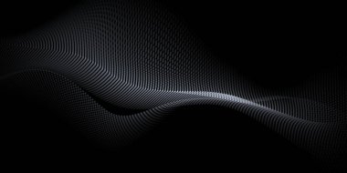 Vektör soyut hareket, pürüzsüz, yumuşak dalga çizgi deseni ve nokta parçacığı. Siyah arkaplanda kıvrımlı ve akışkan şekil. Lüks duvar kâğıdı veya fütürist teknoloji için modern grafik tasarımı