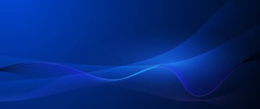 Vektör Soyut akış dalga çizgisi, parçacık nokta deseni, koyu mavi eğimli arkaplan üzerindeki neon ışığı. Modern fütüristik tasarım, parçacıklar arka plan için dalga verileri. Ağ, bilim, teknoloji kavramı