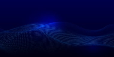 Vektör soyut hareket, pürüzsüz, yumuşak mavi dalga çizgi deseni, nokta parçacık. Siyah arkaplanda kıvrımlı ve akışkan şekil. Lüks duvar kağıdı, uturistik ve teknoloji için modern grafik tasarımı