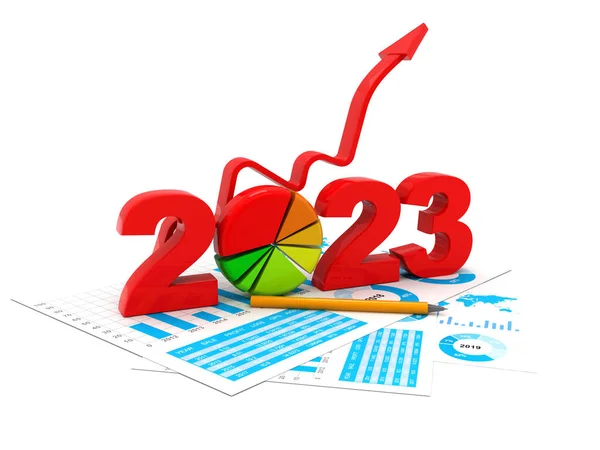 Feliz Año Nuevo 2023 Con Flecha Hacia Arriba Sobre Fondo —  Fotos de Stock