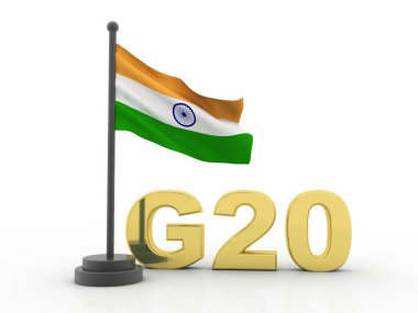G20 zirvesi Hindistan, G20 2023, Hint Bayrağı ile G20 Toplantı Konsepti. 3d hazırlayıcı