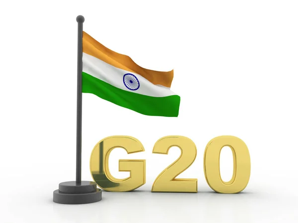 Szczyt G20 Indie G20 2023 Koncepcja Spotkania Grupy Flagą Indyjską — Zdjęcie stockowe