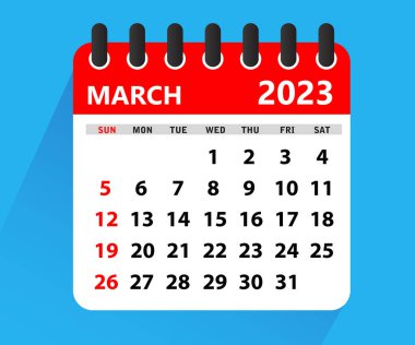 March 2023 Calendar Leaf. Calendar 2023 in flat style. March 2023 Calendar. Wall Desk Calendar Vector Template, Simple Minimal Design. Vector illustration