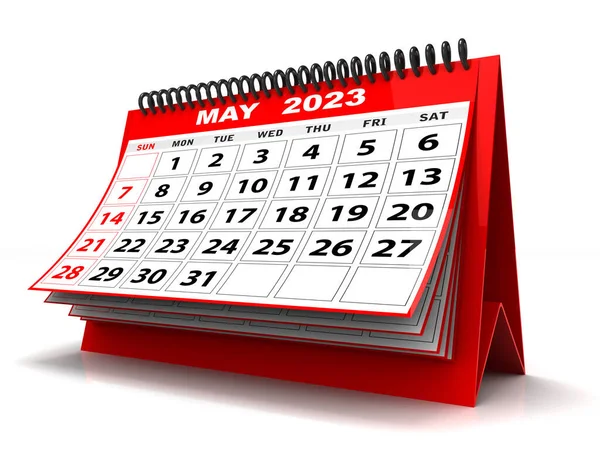 Ημερολόγιο Επιφάνειας Εργασίας Μάιος 2023 Απομονώνονται Λευκό Φόντο Μάιος 2023 — Φωτογραφία Αρχείου