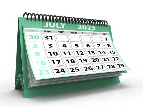 Desktop Kalender Juli 2023 Isoliert Auf Weißem Hintergrund Juli 2023 — Stockfoto