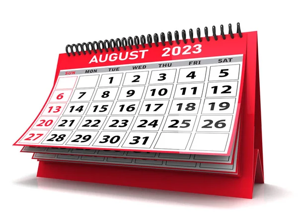 デスクトップカレンダー8月2023白い背景に隔離され 8月2023スパイラルカレンダーは 文房具 チラシ バナーの背景に使用することができます 3Dレンダリング — ストック写真