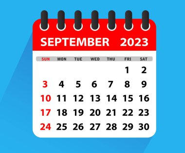 Eylül 2023 Takvim Yaprağı. Takvim 2023 düz stil. Eylül 2023 Takvimi. Duvar Masası Takvimi Vektör Şablonu, Basit Asgari Tasarım. Vektör illüstrasyonu
