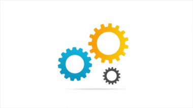 Vites mekanizması konsepti. Vektör simgesi animasyonu. 4K videosunu güncelle. Beyaz arkaplanda dönen vitesler, arkaplan tamamen şeffaf.. 