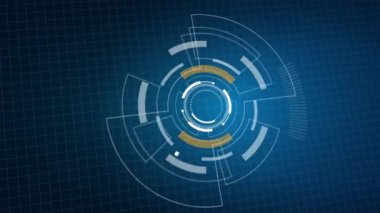 HUD elementleri ile teknoloji fütüristik mavi hareket arka planı. Gelecekçi HUD teknoloji tasarım elementi. Sanal gerçeklik kavramı. Veri yükleme işlemi. 4K Video Canlandırması