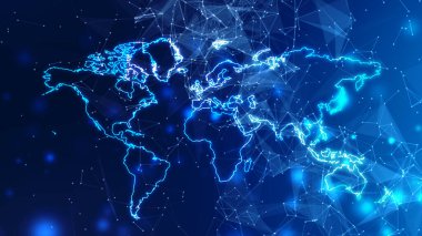 2d dünya haritası soyut teknoloji arka planı, Küresel İnternet İletişim Arka planı, Teknoloji soyut arka planı 