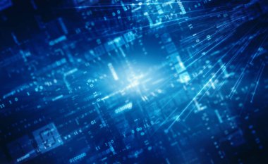 İnternet ikili veri kodu hesaplama veya iletim süreci, İnternet veri iletimi, İkili Kod Arkaplanı, Dijital Soyut Teknoloji arkaplanı